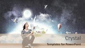  Presentation with music - Colorful PPT layouts enhanced with girl-enjoy-the-music-mixed backdrop and a soft green colored foreground