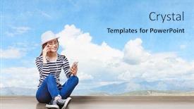  Presentation with music - Amazing slides having girl-enjoy-the-music-mixed backdrop and a light blue colored foreground