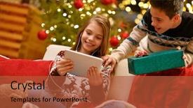  Presentation with christmas music - Beautiful presentation design featuring girl enjoying in music christmas backdrop and a red colored foreground