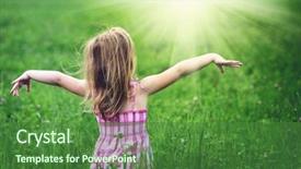  Presentation with morning sunrise - Slide set featuring girl enjoying nature in meadow background and a forest green colored foreground