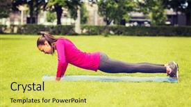  Presentation with crossfit fitness trx training exercises - Beautiful presentation theme featuring girl exercising - fitness sport training park backdrop and a yellow colored foreground