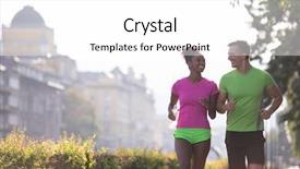  Presentation with morning sunrise - Cool new theme with girl exercising - healthy young multiethnic couple jogging backdrop and a white colored foreground