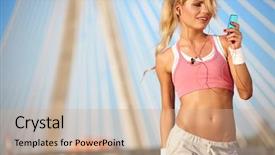  Presentation with fitness - Presentation theme with girl exercising - stunning young blonde woman background and a coral colored foreground
