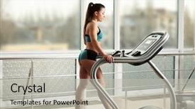  Presentation with treadmill - Colorful slide deck enhanced with girl exercising - young woman training on treadmill backdrop and a  colored foreground