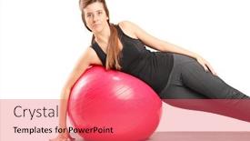  Presentation with pilates - Slides having girl exercising with pilates ball on exercise mat isolated on white background background and a red colored foreground