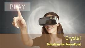  Presentation with augmented reality - PPT theme featuring girl experiencing augmented reality background and a coral colored foreground