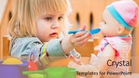  Presentation with doll - Audience pleasing slides consisting of girl feeding a doll backdrop and a coral colored foreground