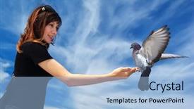  Presentation with dove - Audience pleasing presentation theme consisting of girl feeds the dove element backdrop and a light blue colored foreground