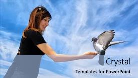 Presentation with girl design - Presentation theme having girl feeds the dove element background and a light blue colored foreground