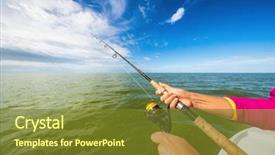  Presentation with fishing boat - Audience pleasing presentation design consisting of girl fishing on boat backdrop and a tawny brown colored foreground