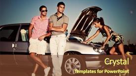  Presentation with engine - Colorful presentation theme enhanced with girl fixing car engine while backdrop and a  colored foreground