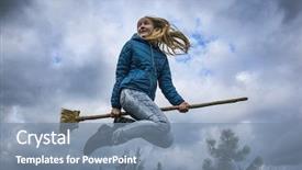  Presentation with tree sky trees green - Cool new slides with girl flies on a broom backdrop and a seafoam green colored foreground