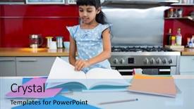  Presentation with book turning pages - Slide deck having girl flipping pages of book background and a light blue colored foreground