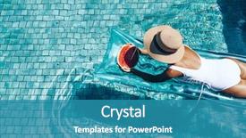  Presentation with tropical fruit - Amazing slides having girl floating on beach mattress backdrop and a teal colored foreground
