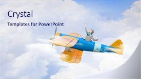  Presentation with plane - Amazing slides having girl-flying-old-plane-mixed backdrop and a sky blue colored foreground