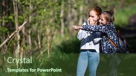  Presentation with points - Audience pleasing presentation design consisting of girl friend points a finger somewhere two sisters having fun outdoors backdrop and a tawny brown colored foreground