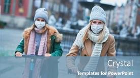  Presentation with face masks - Presentation theme featuring girl-friends-wearing-face-masks background and a teal colored foreground