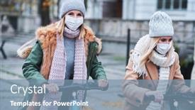 Presentation with face masks - Presentation theme featuring girl-friends-wearing-face-masks background and a seafoam green colored foreground