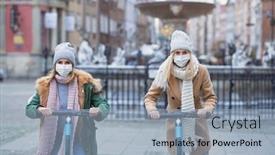  Presentation with face masks - Presentation theme consisting of girl-friends-wearing-face-masks background and a light blue colored foreground