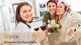  Presentation with wine - Audience pleasing PPT theme consisting of girl-friends-with-red-wine backdrop and a coral colored foreground