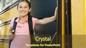  Presentation with school bus - Amazing PPT layouts having girl getting on school bus backdrop and a tawny brown colored foreground