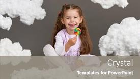  Presentation with candy - Colorful slides enhanced with girl girl eating candy and playing with clouds shooting in the studio on a gray background happy childhood concept backdrop and a gray colored foreground