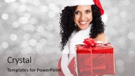  Presentation with beautiful reof christmas season - Colorful slide deck enhanced with girl giving you a gift backdrop and a light gray colored foreground