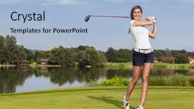  Presentation with driver - Audience pleasing presentation theme consisting of girl golf player teeing-off backdrop and a light blue colored foreground