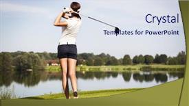  Presentation with golf - PPT theme featuring girl golf player with driver background and a sky blue colored foreground