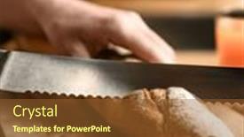  Presentation with rustic - PPT theme enhanced with girl-hand-cut-french-baguette background and a tawny brown colored foreground