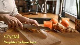  Presentation with rustic - PPT theme consisting of girl-hand-cut-french-baguette background and a tawny brown colored foreground