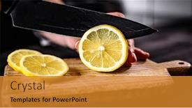  Presentation with lemonade - Presentation having girl-hand-cutting-juicy-lemon background and a gold colored foreground