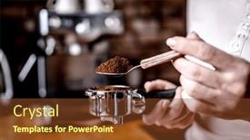  Presentation with cappuccino - Theme having girl-hand-holding-portafilter background and a tawny brown colored foreground