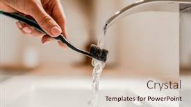  Presentation with tooth brush - PPT theme enhanced with girl-hand-holding-tooth-brush background and a lemonade colored foreground