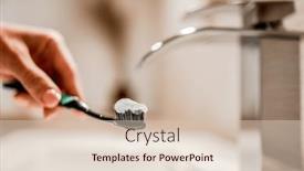  Presentation with tooth brush - Presentation theme enhanced with girl-hand-holding-tooth-brush background and a soft green colored foreground