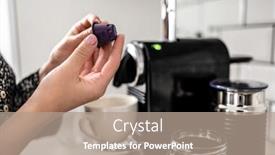  Presentation with beverage - Slide deck consisting of girl-hand-put-capsule background and a  colored foreground