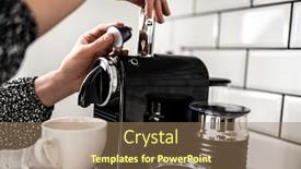  Presentation with beverage - Presentation design with girl-hand-put-capsule background and a coral colored foreground