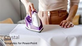  Presentation with steam - PPT theme consisting of girl-hand-using-iron background and a sky blue colored foreground