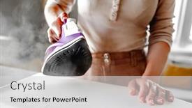  Presentation with steam - Slides with girl-hand-using-iron background and a light gray colored foreground