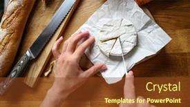  Presentation with camembert - PPT theme featuring girl-hands-cut-brie background and a tawny brown colored foreground