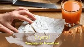  Presentation with french bakery - Slide deck featuring girl-hands-cut-brie background and a red colored foreground