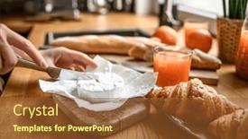  Presentation with french bakery - PPT theme consisting of girl-hands-cut-brie background and a tawny brown colored foreground