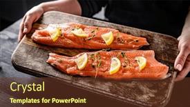  Presentation with healthy nutrition - PPT theme consisting of girl-hands-holding-fresh-trout background and a tawny brown colored foreground