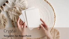  Presentation with watercolor design - Slides featuring girl-hands-holding-watercolor-paper background and a coral colored foreground