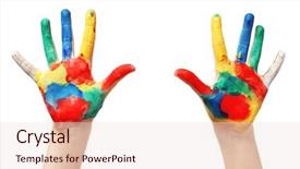  Presentation with paint - Presentation theme enhanced with girl hands in paint isolated background and a lemonade colored foreground