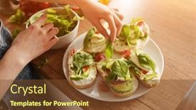 Presentation with fresh avocado - PPT theme consisting of girl-hands-preparing-sandwiches background and a tawny brown colored foreground