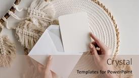  Presentation with postcard - Slide set consisting of girl-hands-put-watercolor-paper background and a coral colored foreground