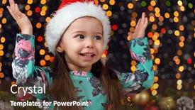  Presentation with illumination - Presentation theme having girl hands up in christmas decoration with gift dark background with illumination and boke lights winter holiday concept background and a tawny brown colored foreground