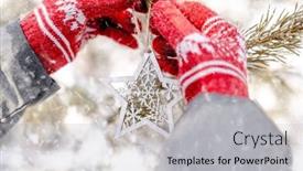  Presentation with decorate - Presentation theme featuring girl-hands-wearing-red-knitted background and a light gray colored foreground