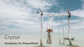  Presentation with paradise island - Beautiful PPT layouts featuring girl hanging on swing on tropical beach on paradise bali island backdrop and a light gray colored foreground